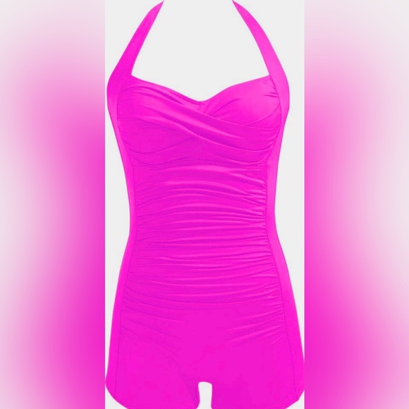 Tempt Me Women Hot Pink Tummy Control One Piece Swimsuits with Boyleg Shorts - Picture 5 of 10